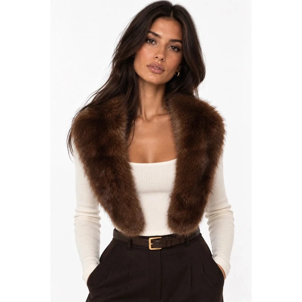 Zara Accessories Brown Faux Fur Scarf‎ Stole Pull Through Wrap One Size